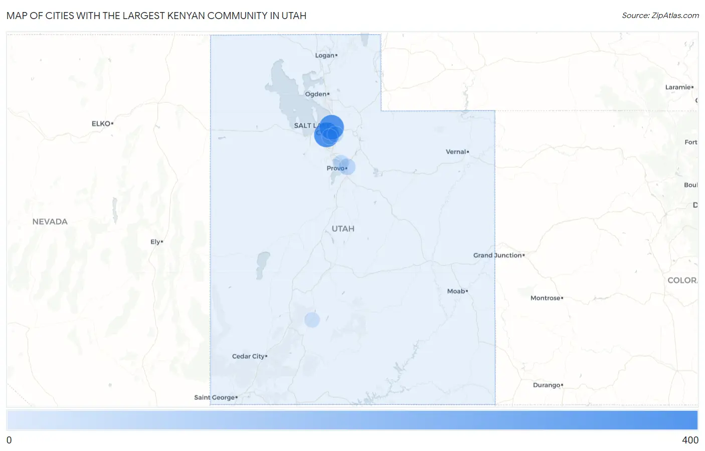 Cities with the Largest Kenyan Community in Utah Map