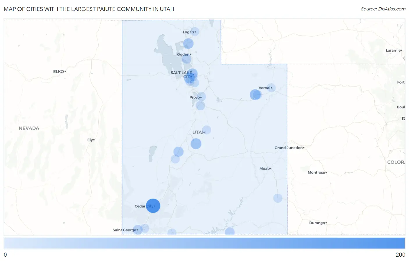 Cities with the Largest Paiute Community in Utah Map