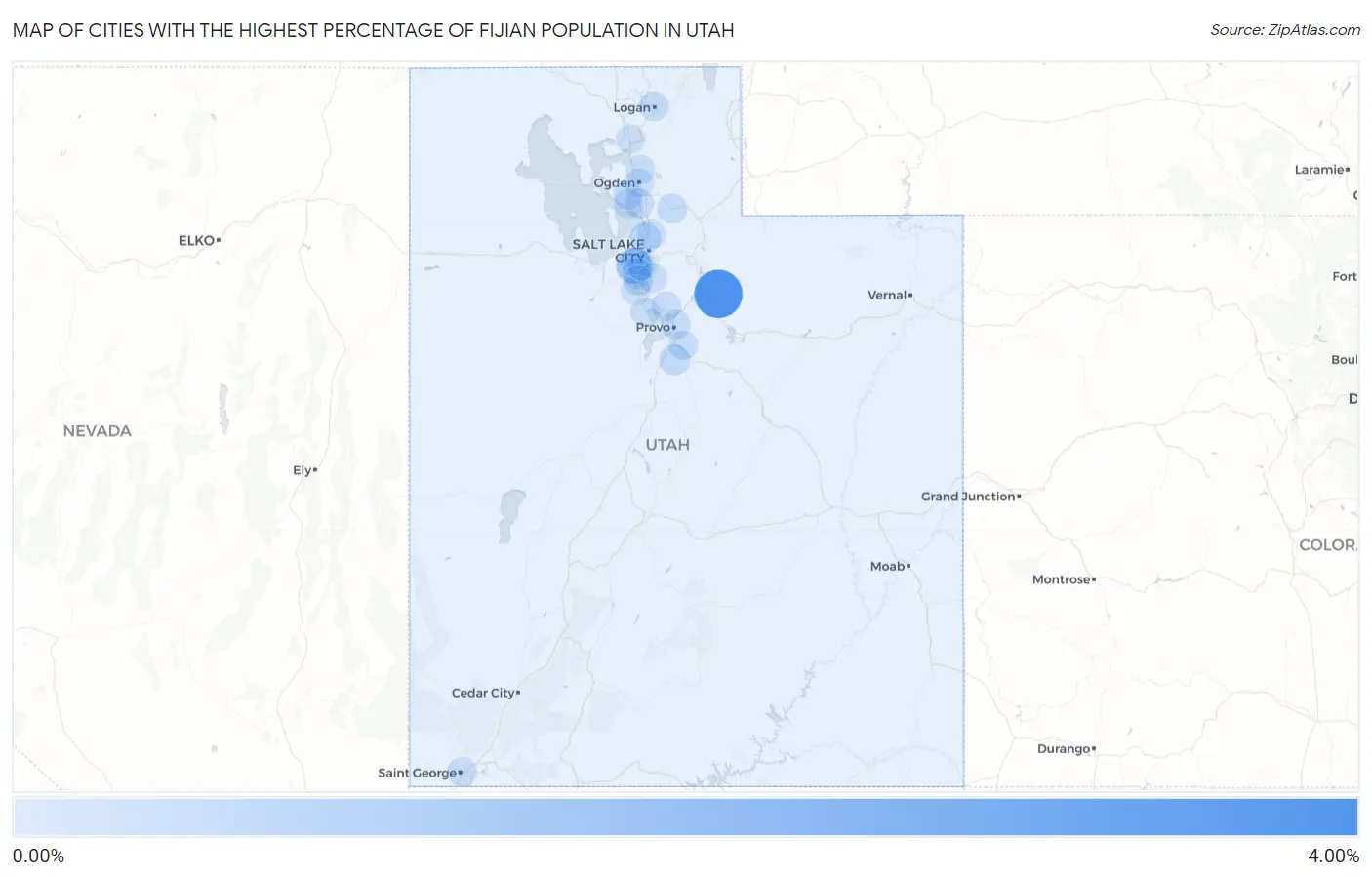 Cities with the Highest Percentage of Fijian Population in Utah Map