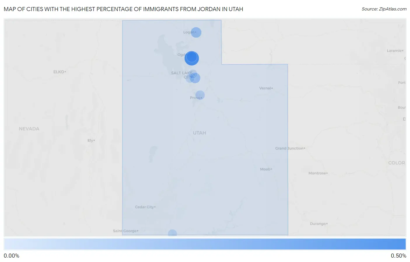 Cities with the Highest Percentage of Immigrants from Jordan in Utah Map