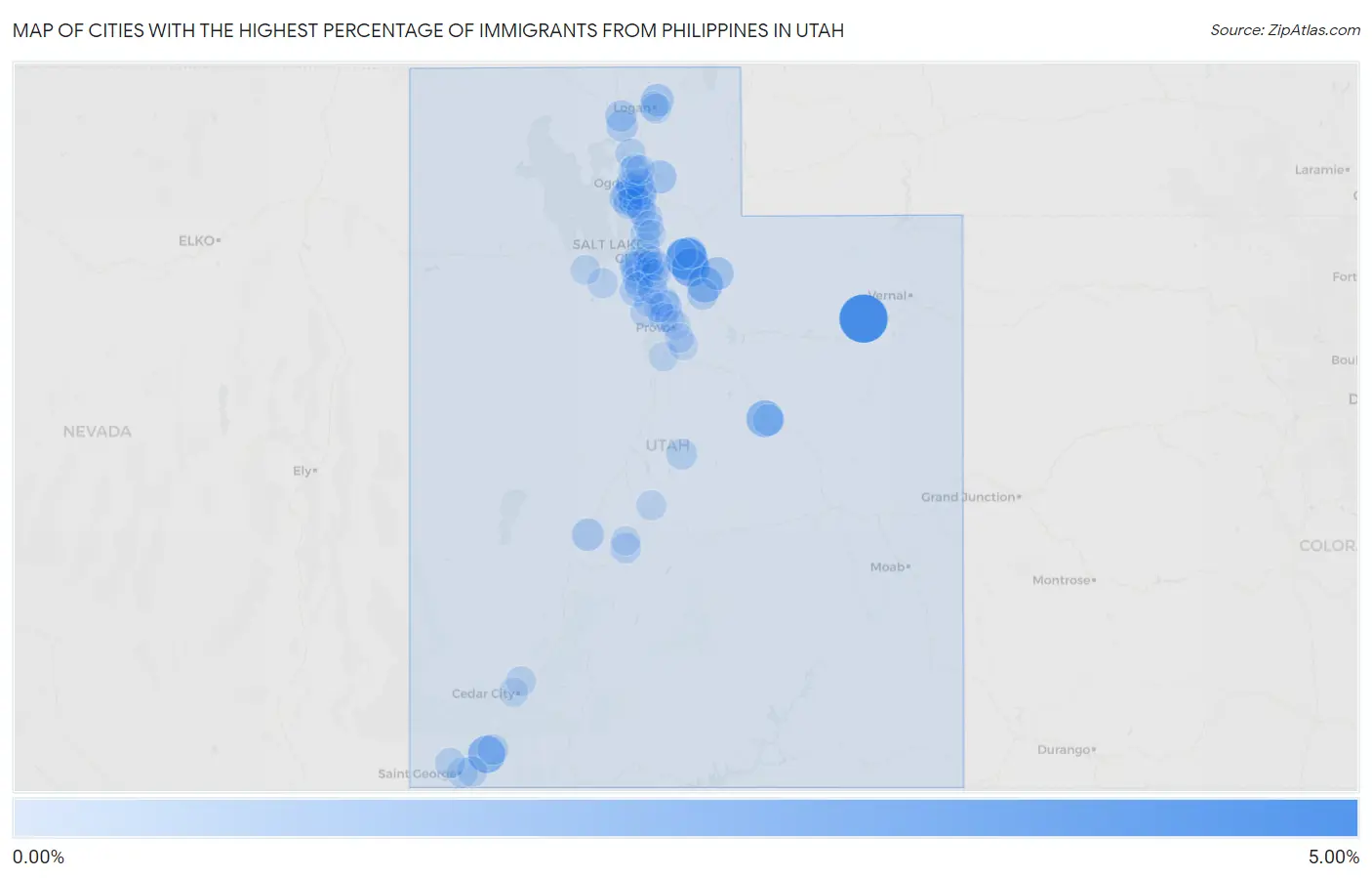 Cities with the Highest Percentage of Immigrants from Philippines in Utah Map