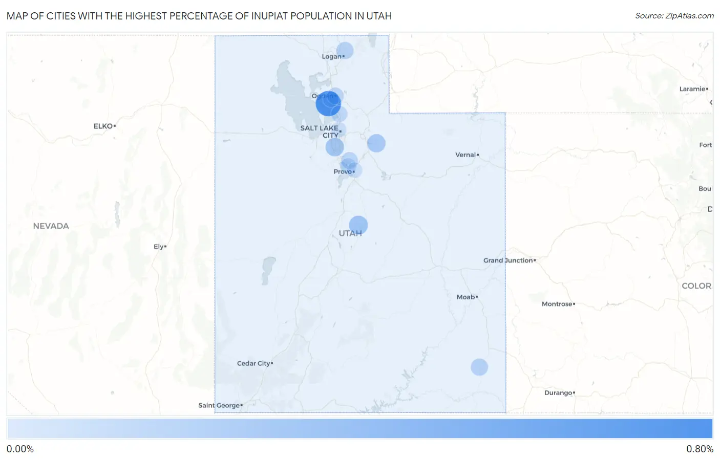 Cities with the Highest Percentage of Inupiat Population in Utah Map