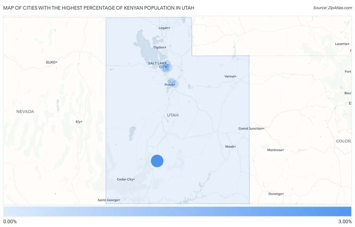 Cities with the Highest Percentage of Kenyan Population in Utah Map