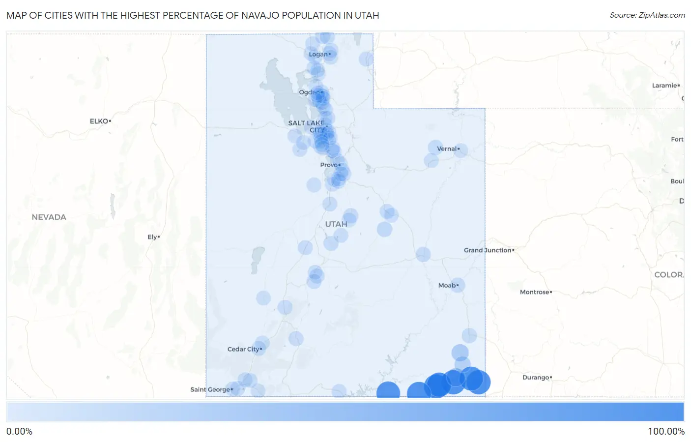 Cities with the Highest Percentage of Navajo Population in Utah Map