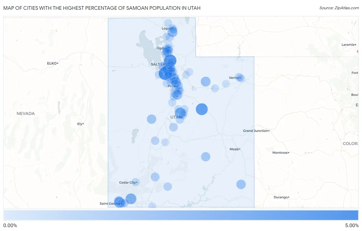 Cities with the Highest Percentage of Samoan Population in Utah Map
