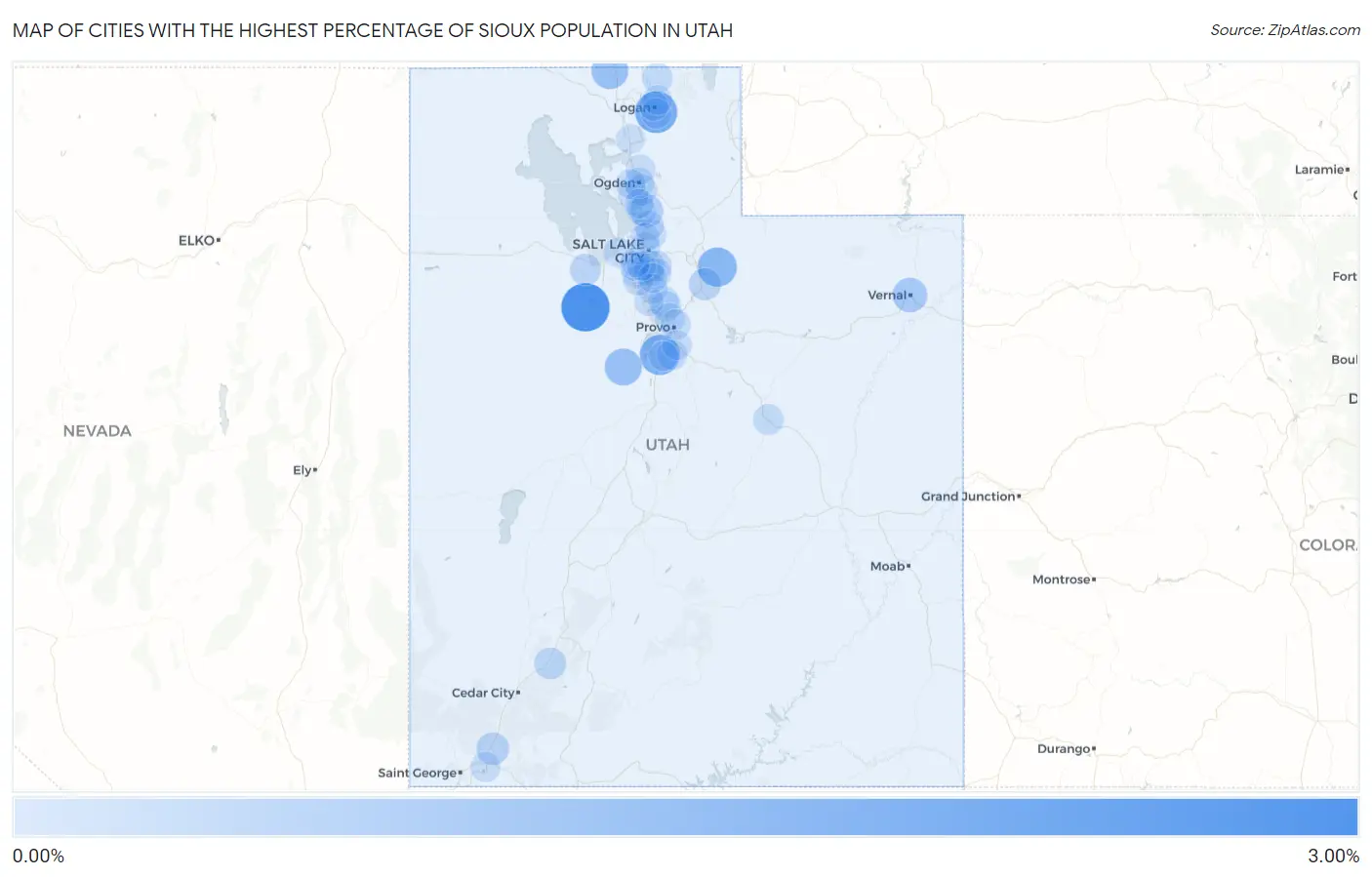 Cities with the Highest Percentage of Sioux Population in Utah Map
