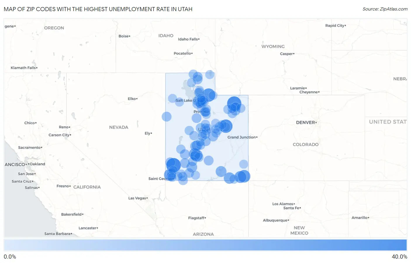 Zip Codes with the Highest Unemployment Rate in Utah Map