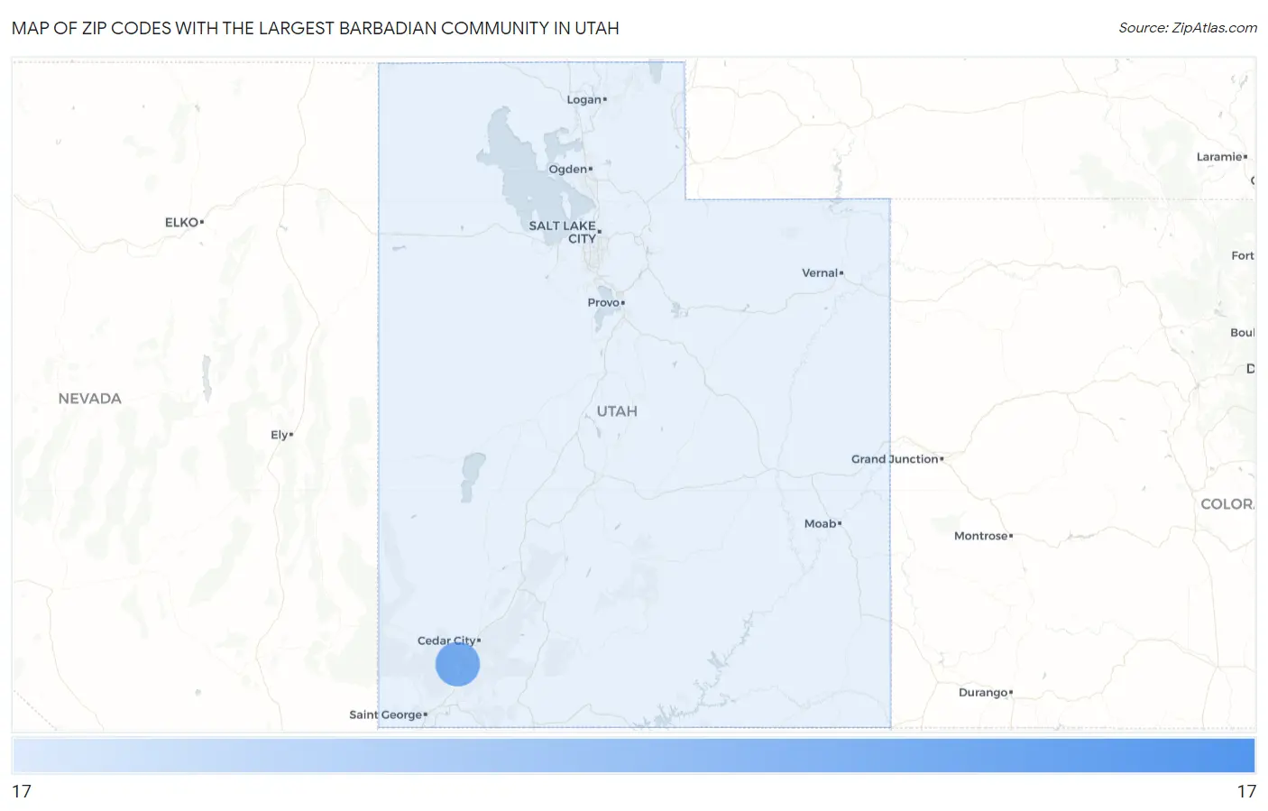Zip Codes with the Largest Barbadian Community in Utah Map