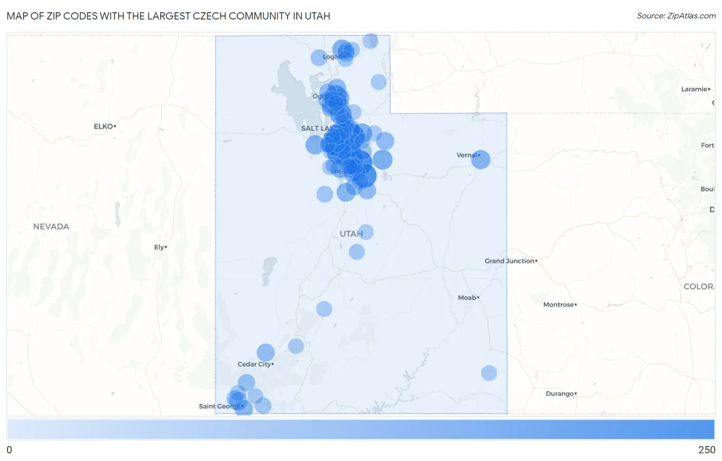Zip Codes with the Largest Czech Community in Utah Map
