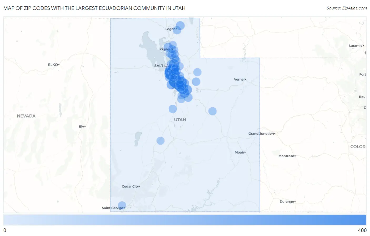 Zip Codes with the Largest Ecuadorian Community in Utah Map