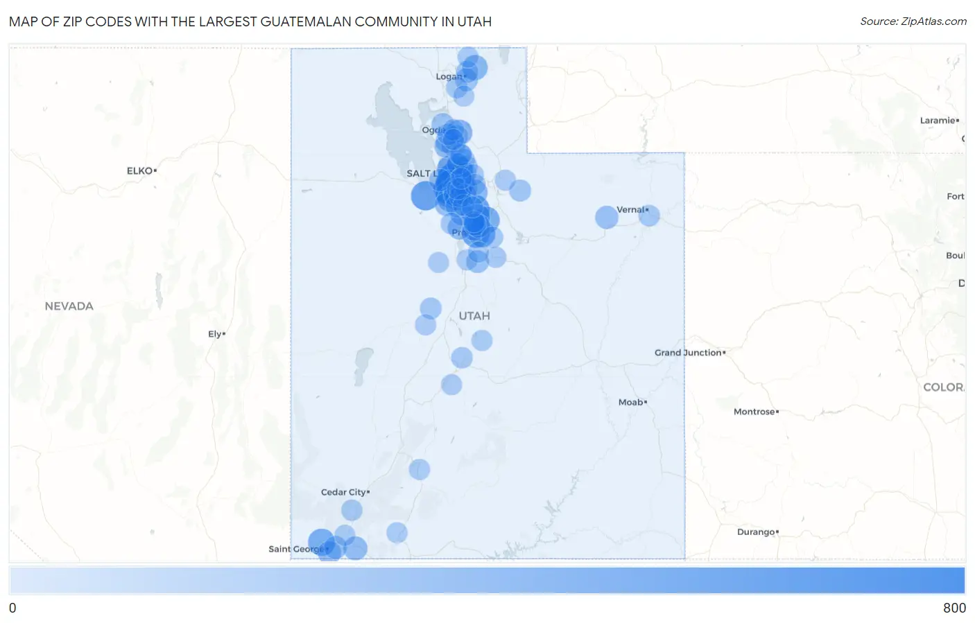 Zip Codes with the Largest Guatemalan Community in Utah Map