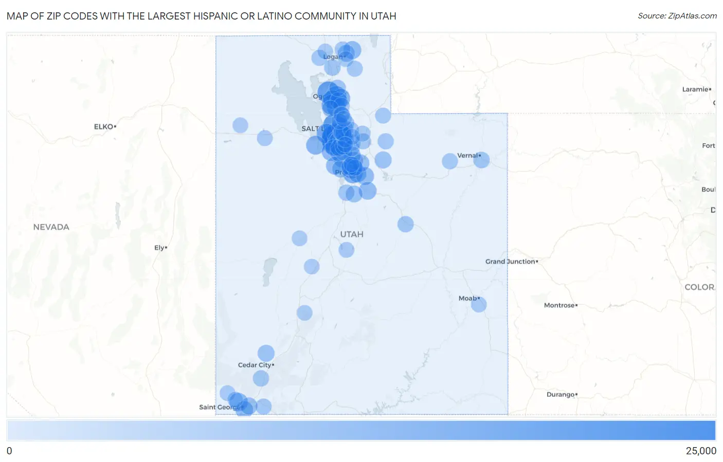 Zip Codes with the Largest Hispanic or Latino Community in Utah Map