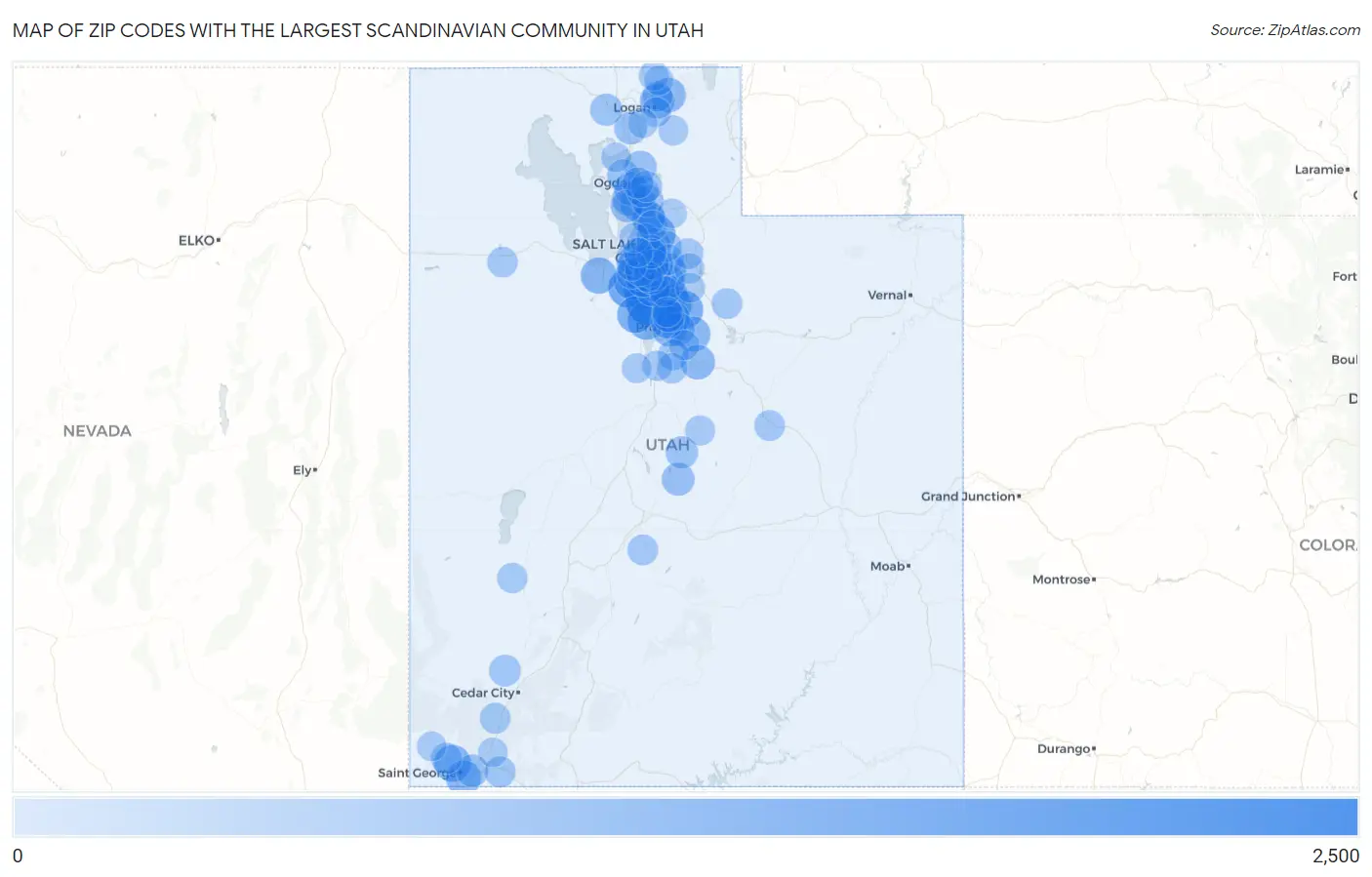Zip Codes with the Largest Scandinavian Community in Utah Map