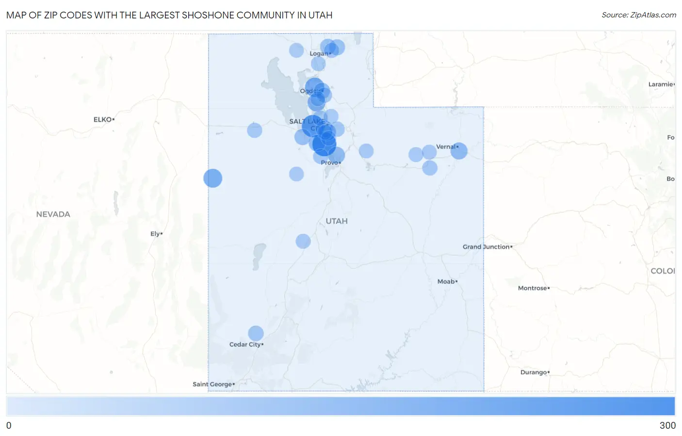 Zip Codes with the Largest Shoshone Community in Utah Map