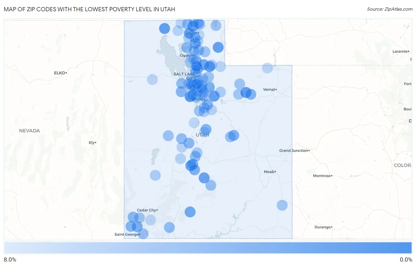 Zip Codes with the Lowest Poverty Level in Utah Map