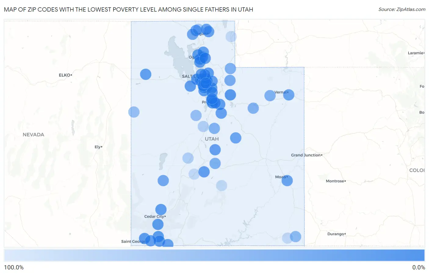 Zip Codes with the Lowest Poverty Level Among Single Fathers in Utah Map