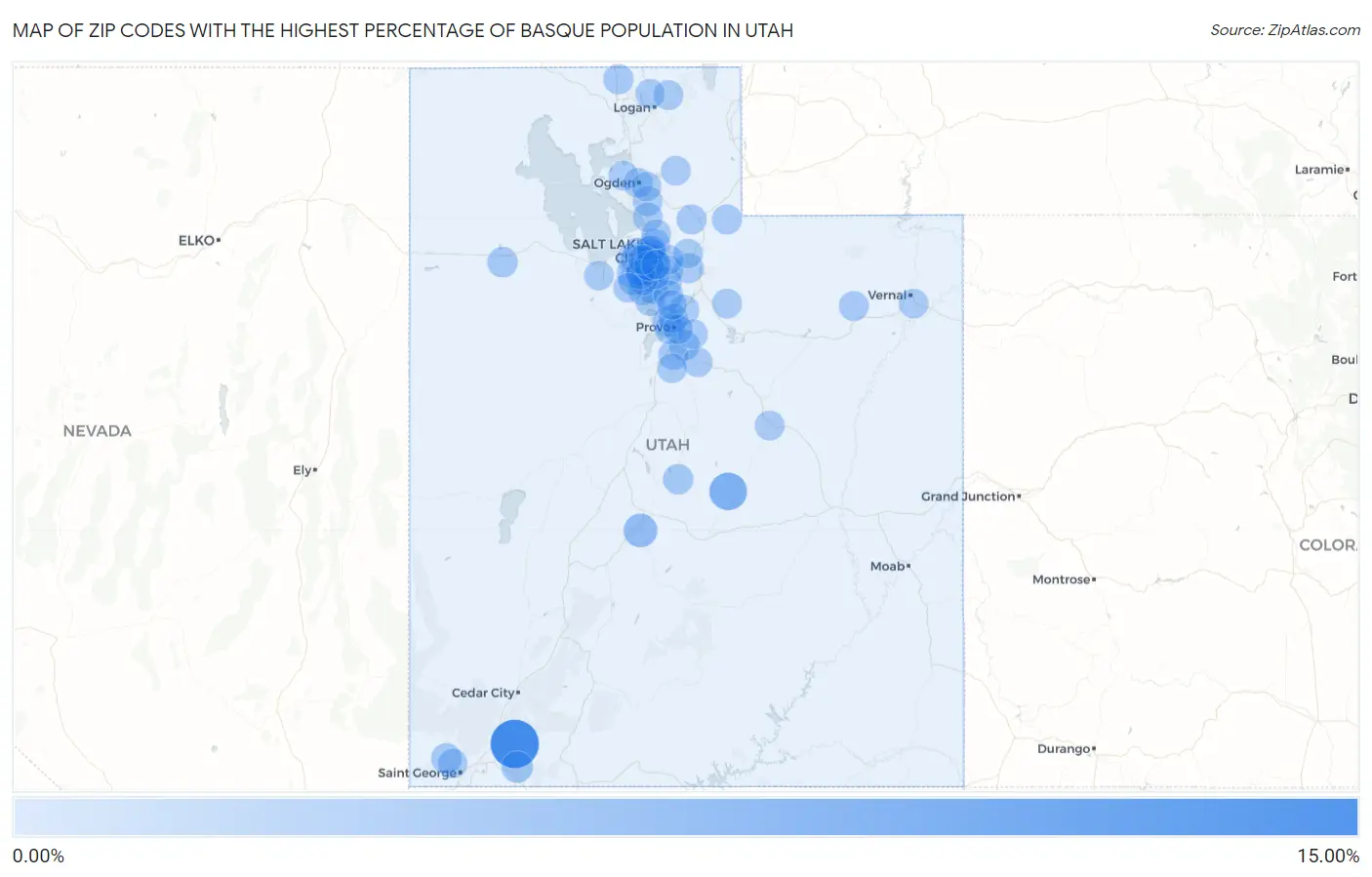 Zip Codes with the Highest Percentage of Basque Population in Utah Map