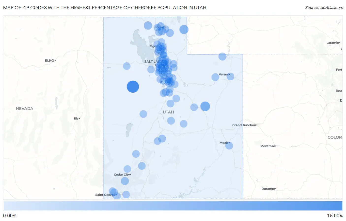 Zip Codes with the Highest Percentage of Cherokee Population in Utah Map