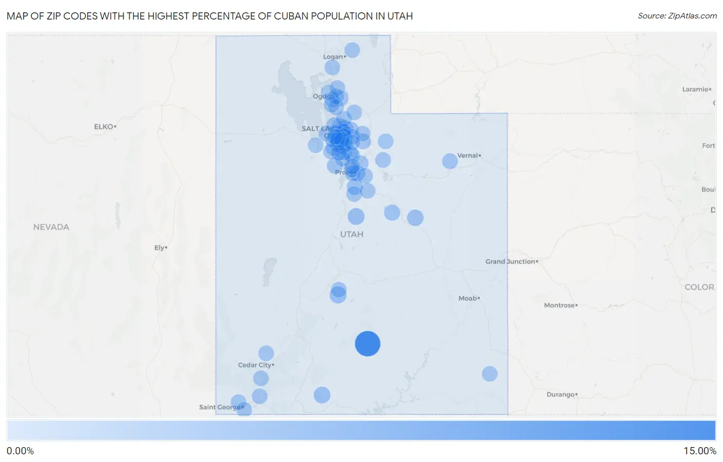 Zip Codes with the Highest Percentage of Cuban Population in Utah Map