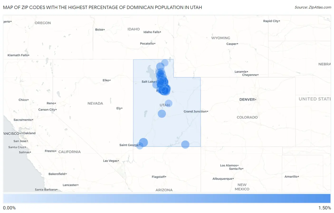 Zip Codes with the Highest Percentage of Dominican Population in Utah Map