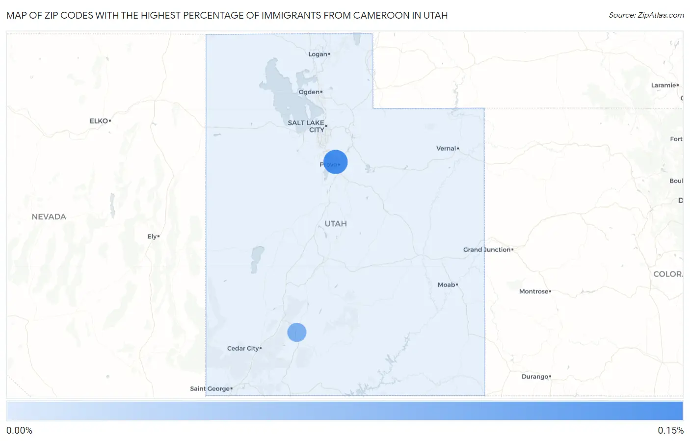 Zip Codes with the Highest Percentage of Immigrants from Cameroon in Utah Map
