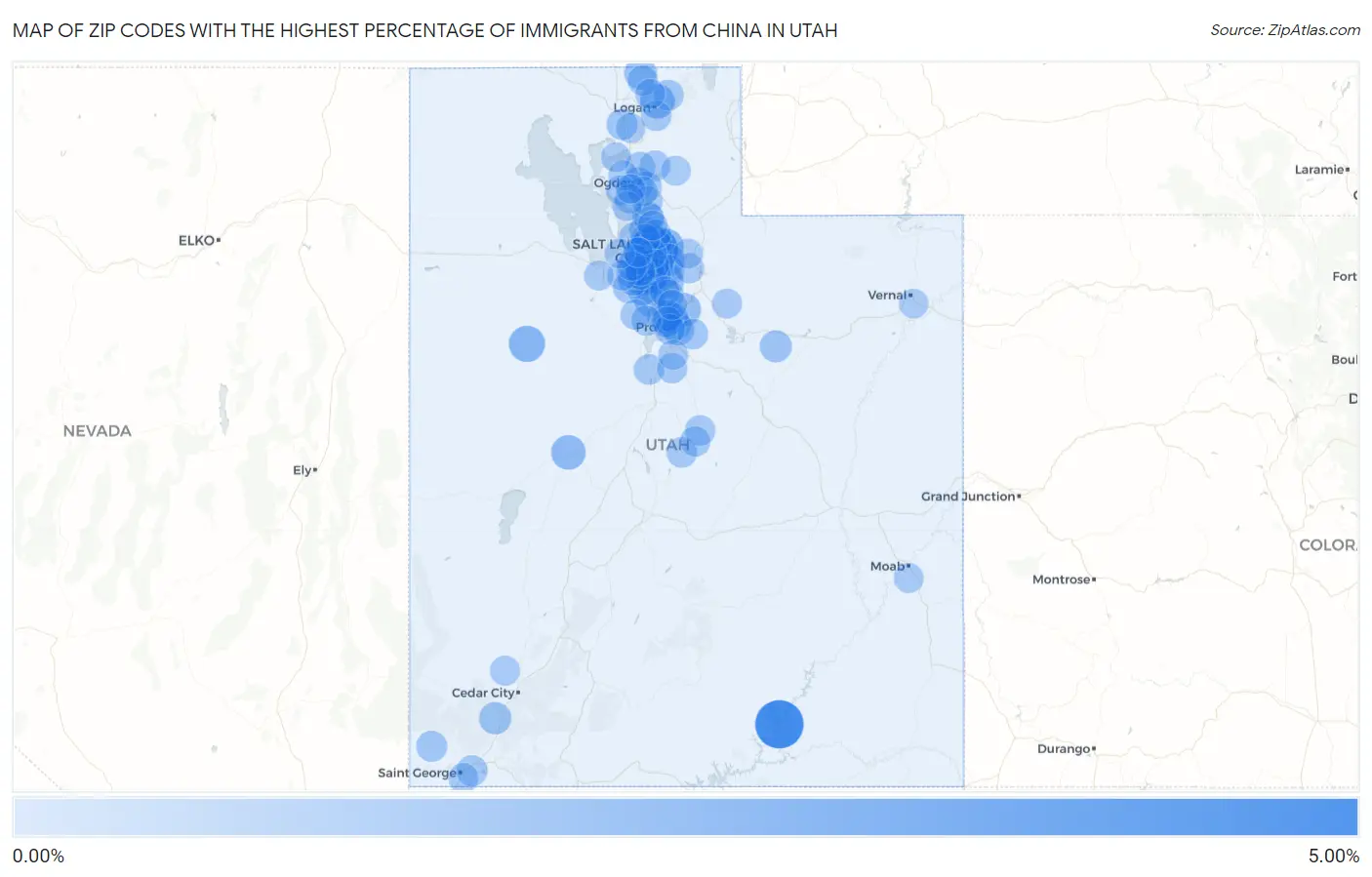 Zip Codes with the Highest Percentage of Immigrants from China in Utah Map