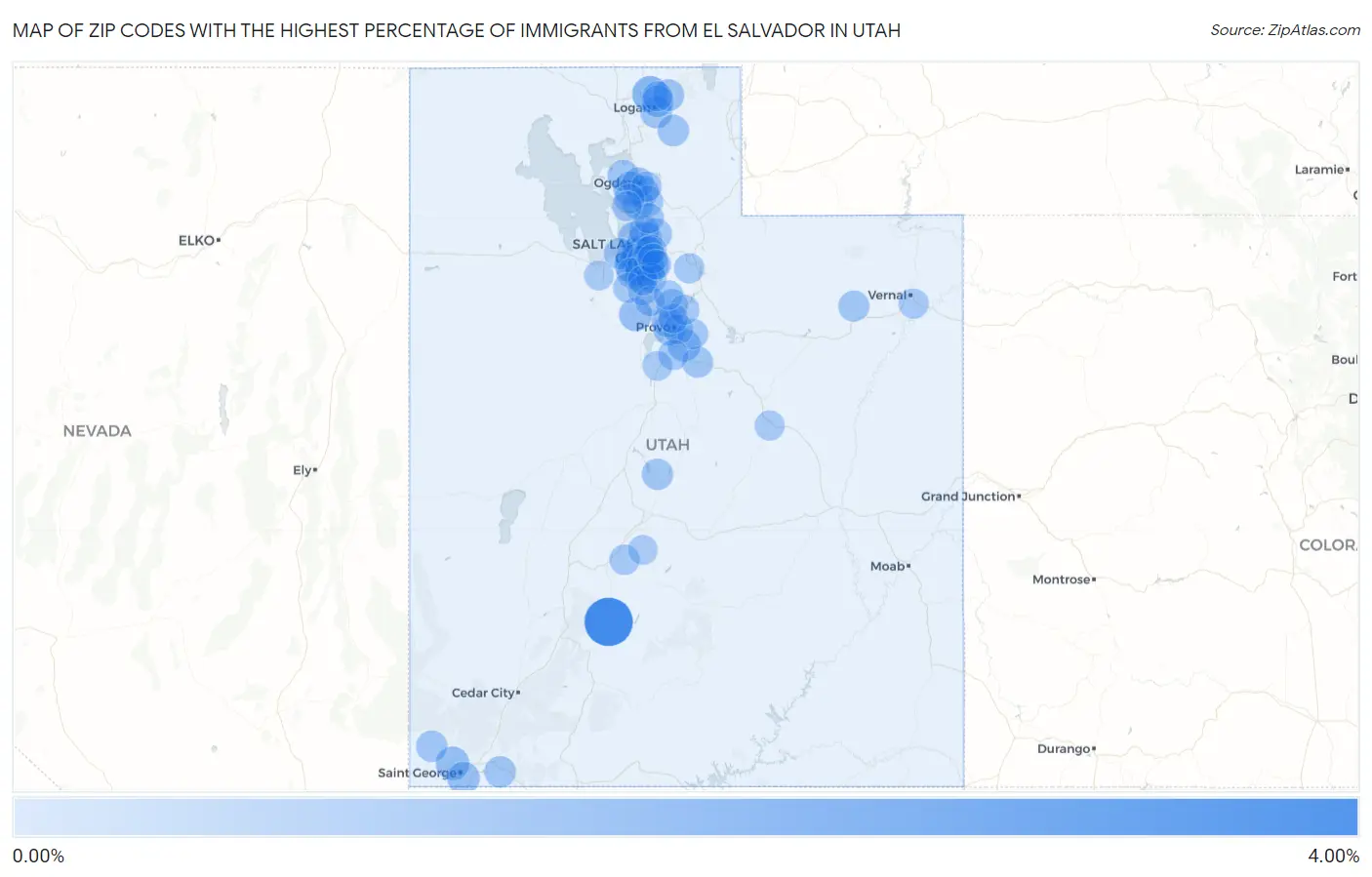Zip Codes with the Highest Percentage of Immigrants from El Salvador in Utah Map