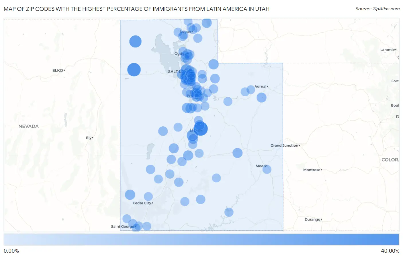 Zip Codes with the Highest Percentage of Immigrants from Latin America in Utah Map
