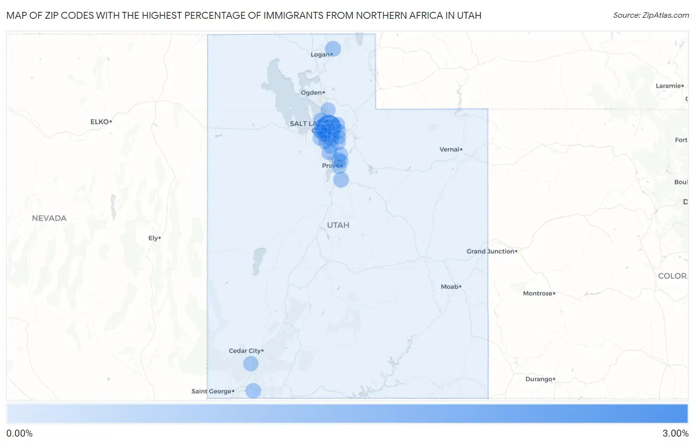 Zip Codes with the Highest Percentage of Immigrants from Northern Africa in Utah Map