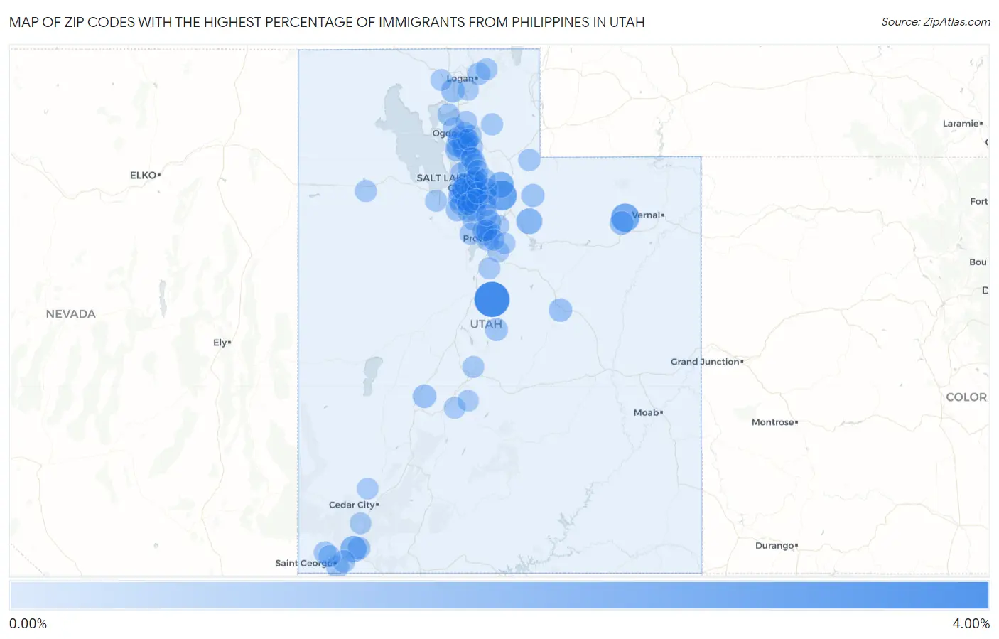 Zip Codes with the Highest Percentage of Immigrants from Philippines in Utah Map