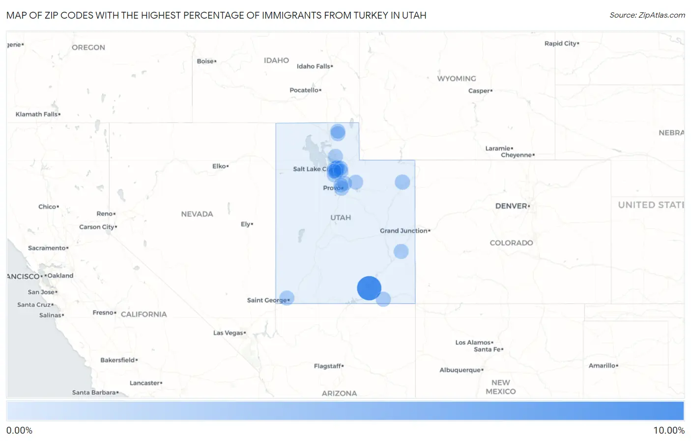 Zip Codes with the Highest Percentage of Immigrants from Turkey in Utah Map