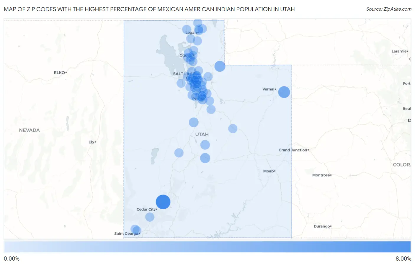 Zip Codes with the Highest Percentage of Mexican American Indian Population in Utah Map