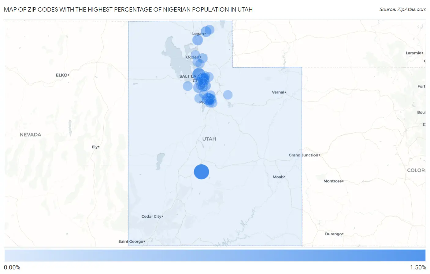 Zip Codes with the Highest Percentage of Nigerian Population in Utah Map