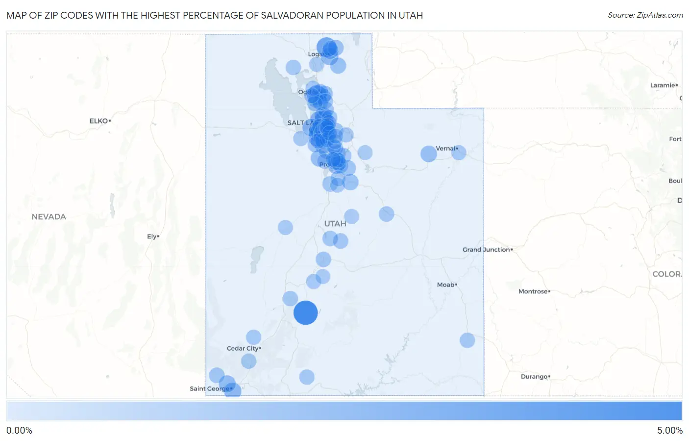 Zip Codes with the Highest Percentage of Salvadoran Population in Utah Map