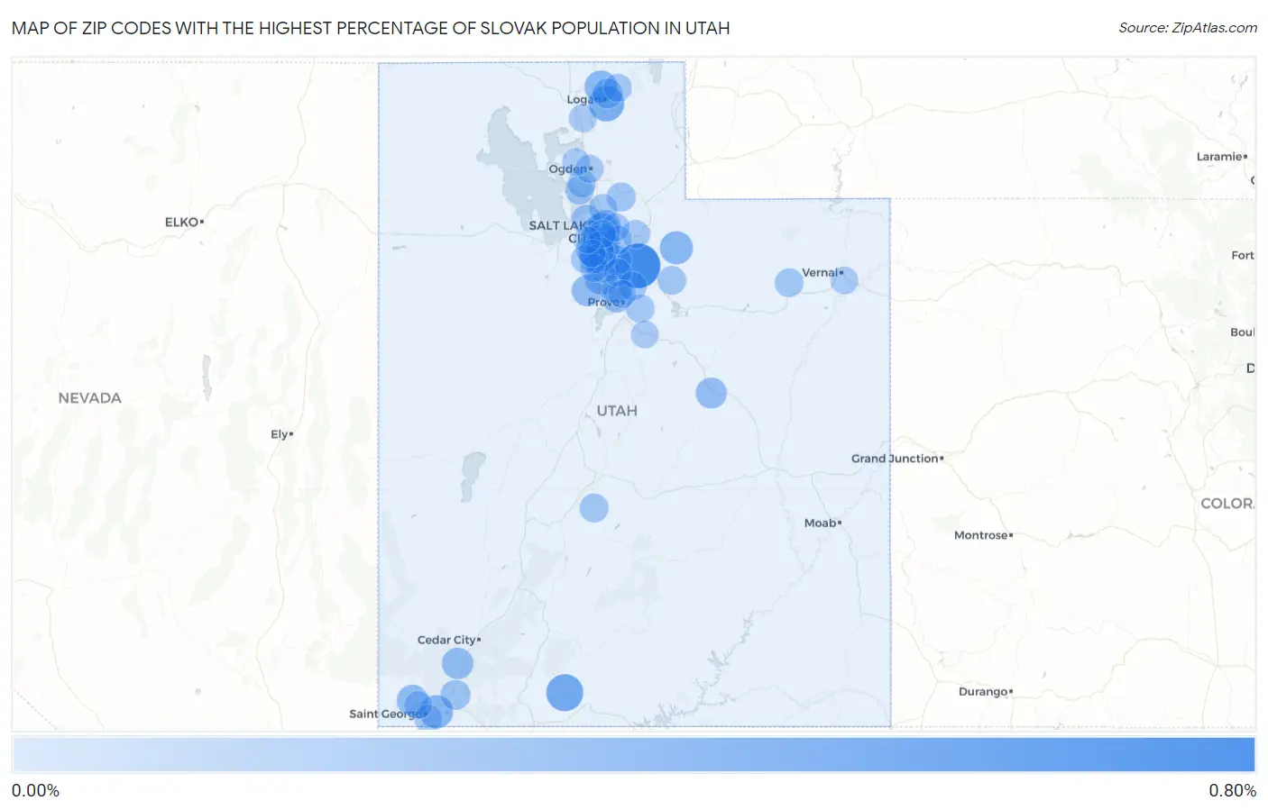 Zip Codes with the Highest Percentage of Slovak Population in Utah Map