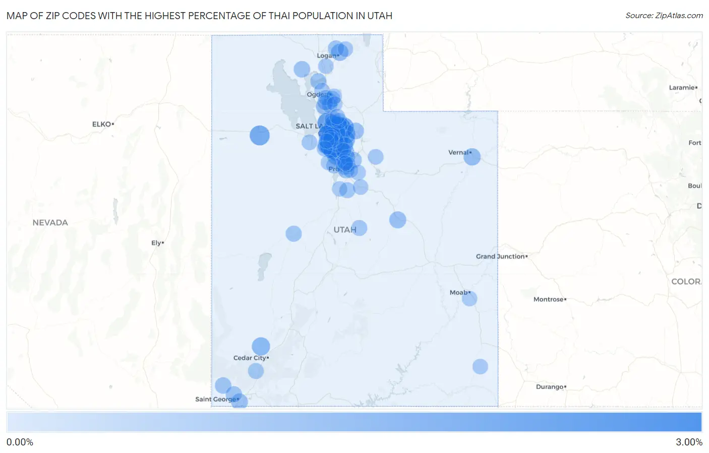 Zip Codes with the Highest Percentage of Thai Population in Utah Map
