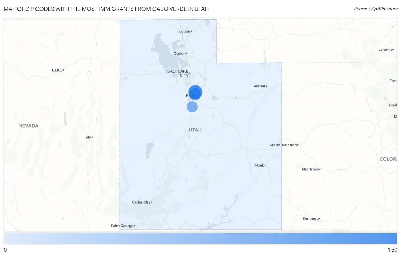 Zip Codes with the Most Immigrants from Cabo Verde in Utah Map