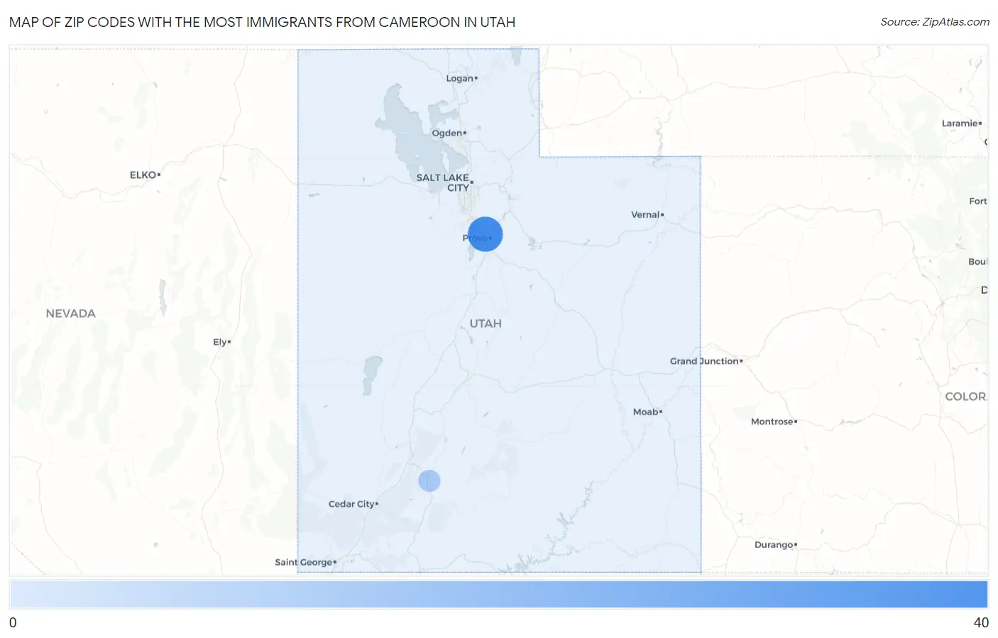 Zip Codes with the Most Immigrants from Cameroon in Utah Map