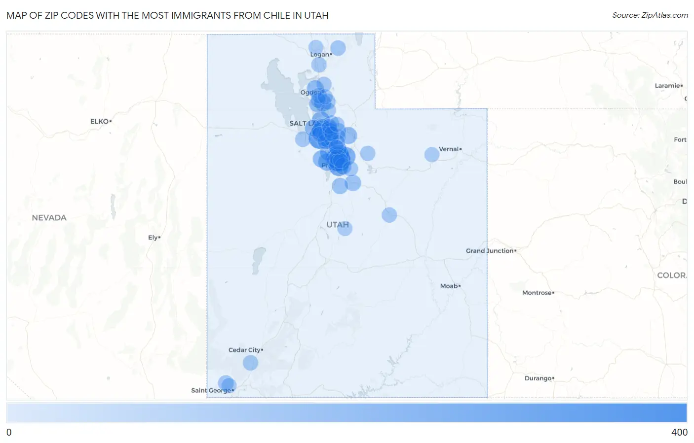 Zip Codes with the Most Immigrants from Chile in Utah Map