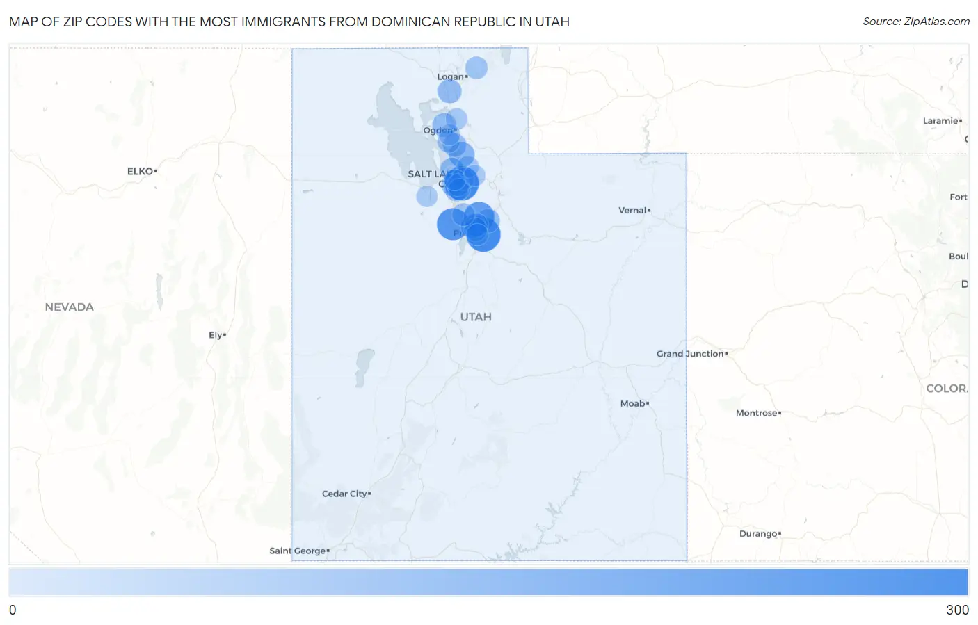 Zip Codes with the Most Immigrants from Dominican Republic in Utah Map