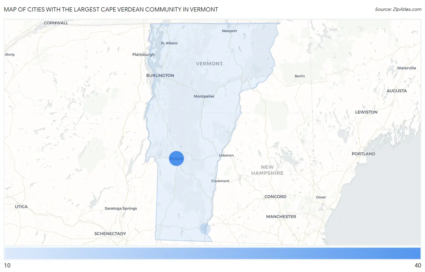 Cities with the Largest Cape Verdean Community in Vermont Map