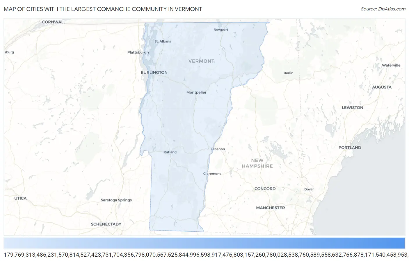 Cities with the Largest Comanche Community in Vermont Map