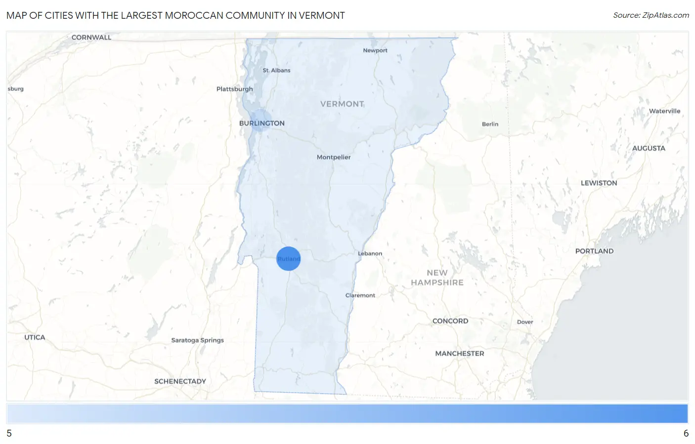Cities with the Largest Moroccan Community in Vermont Map