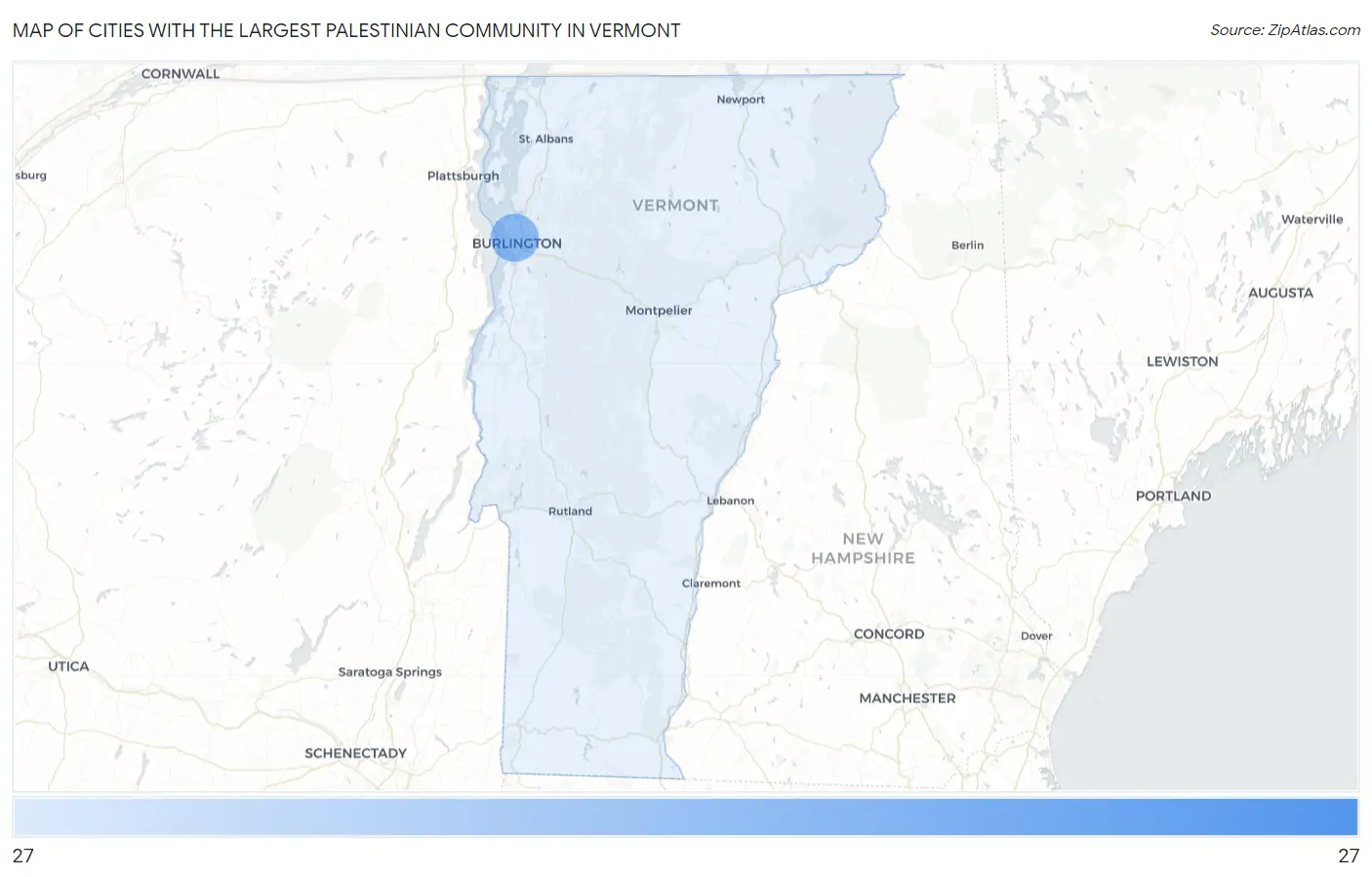 Cities with the Largest Palestinian Community in Vermont Map