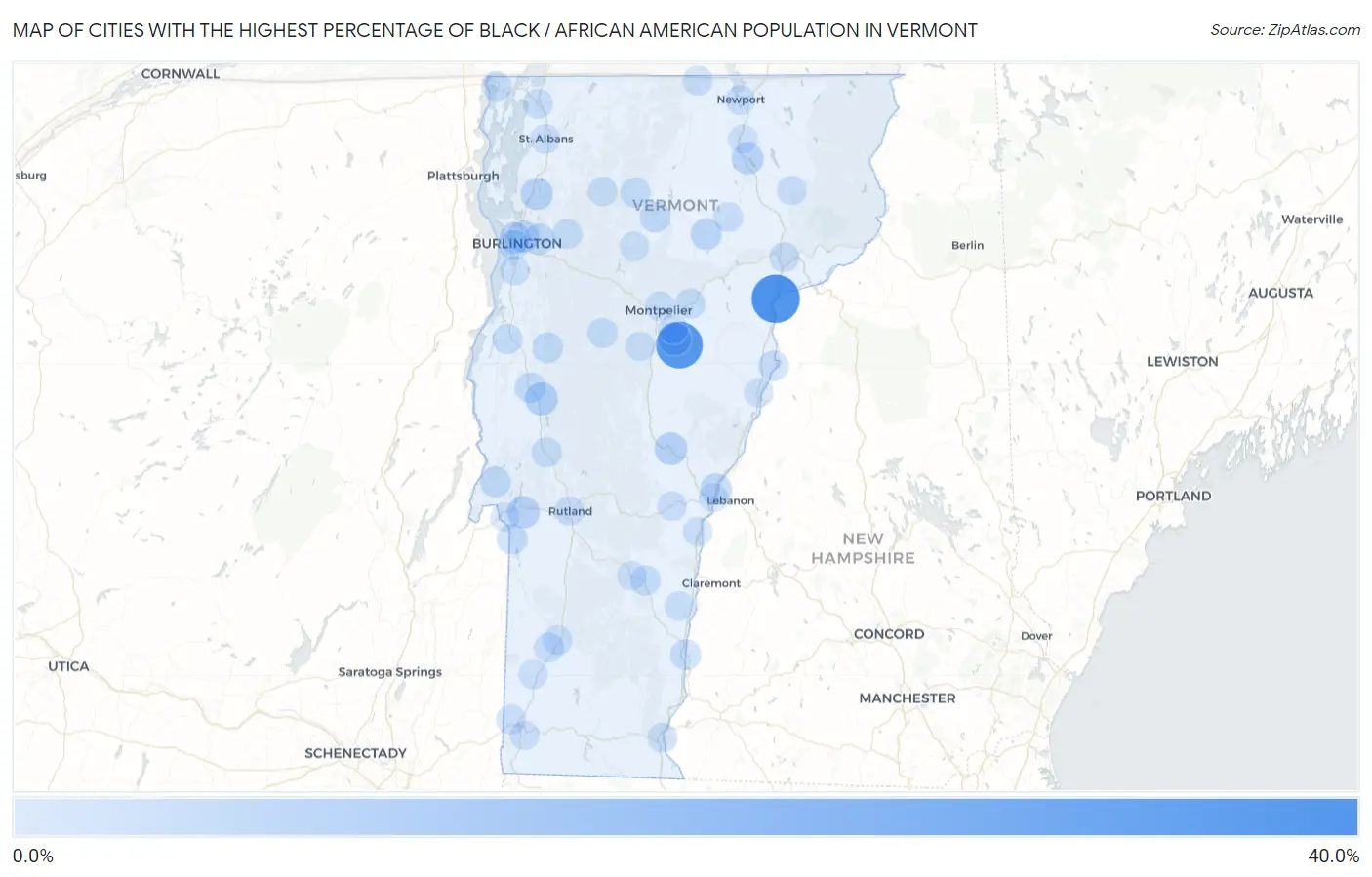 Cities with the Highest Percentage of Black / African American Population in Vermont Map