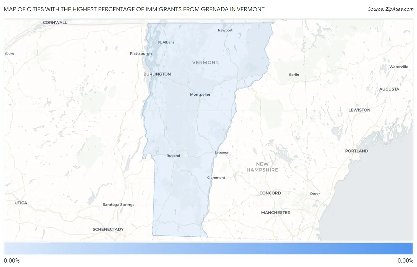 Cities with the Highest Percentage of Immigrants from Grenada in Vermont Map