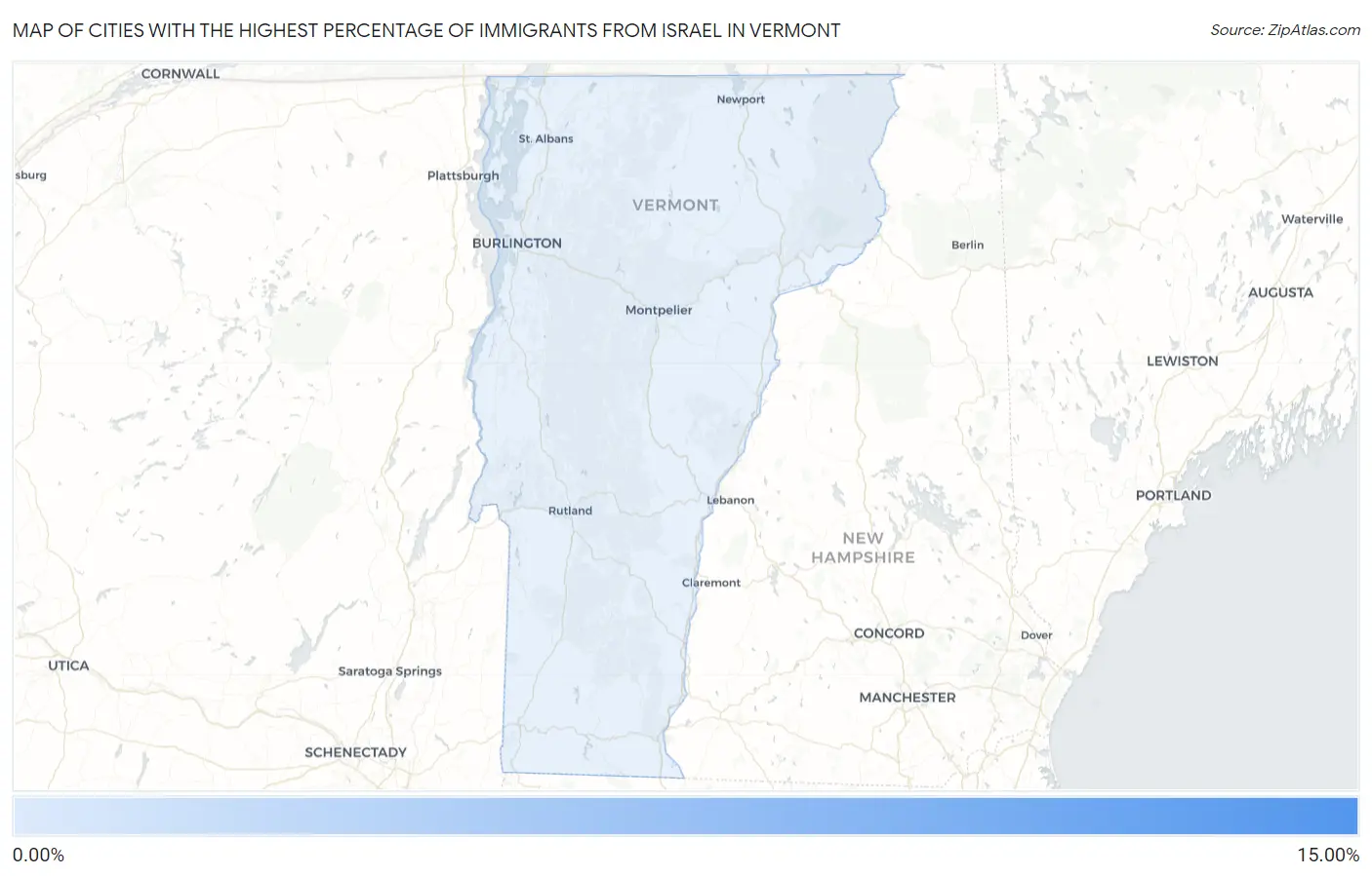 Cities with the Highest Percentage of Immigrants from Israel in Vermont Map