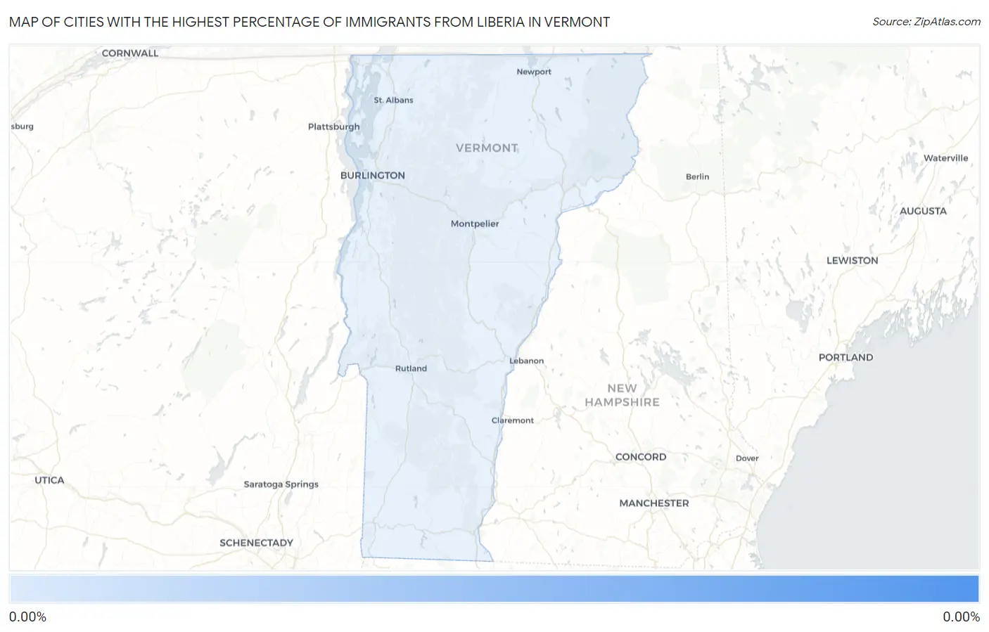 Cities with the Highest Percentage of Immigrants from Liberia in Vermont Map