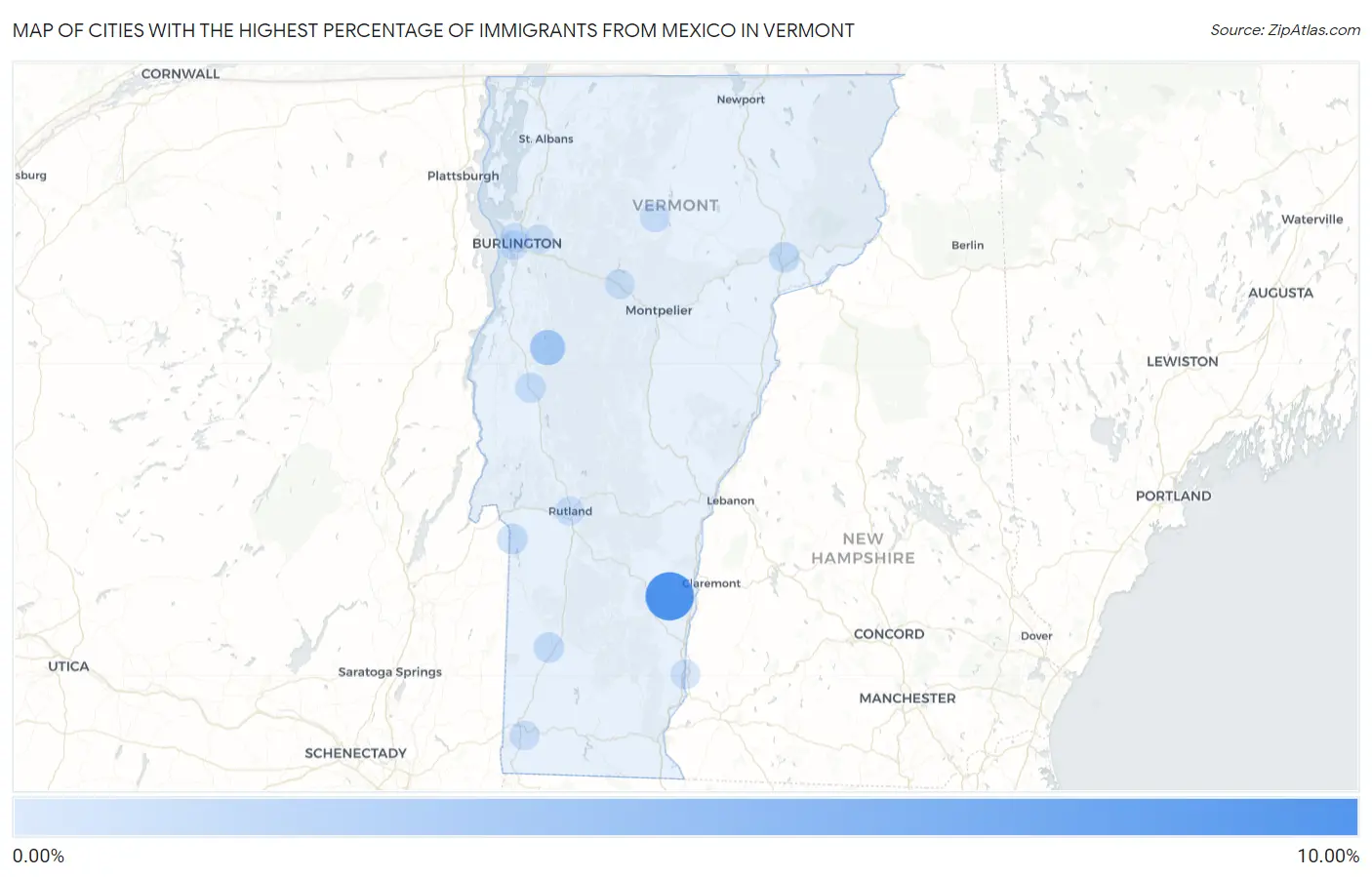 Cities with the Highest Percentage of Immigrants from Mexico in Vermont Map