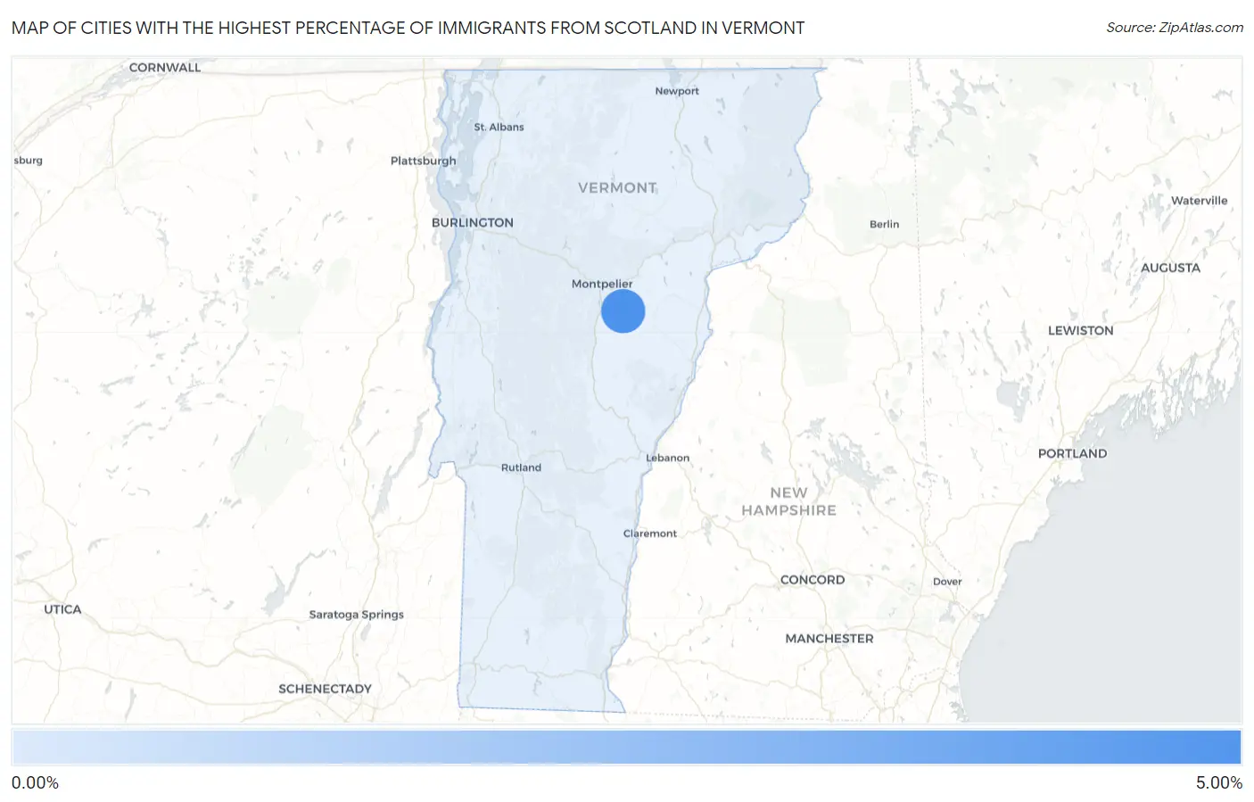Cities with the Highest Percentage of Immigrants from Scotland in Vermont Map